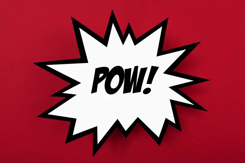 Exploding POW! sign against red background