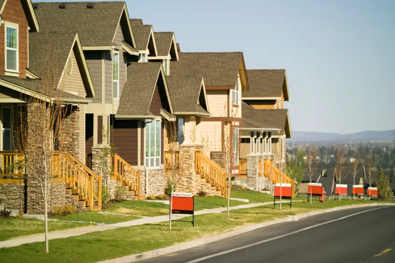 A row of houses for sale in Bend, Oregon.