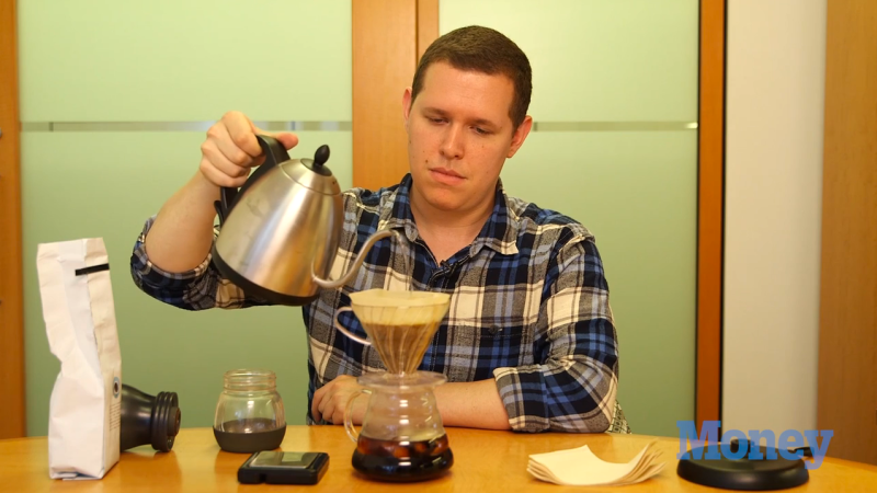 Jake Davidson makes iced coffee