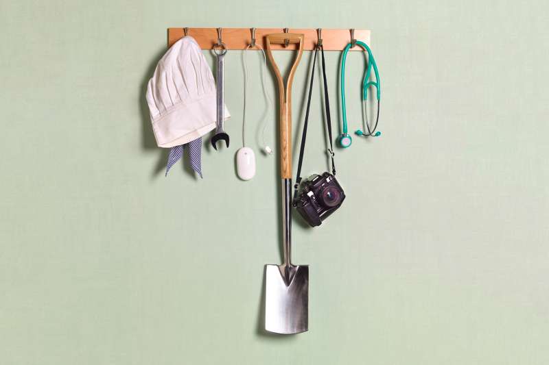 career tools on coat hanger