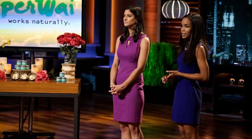 On  Shark Tank  TV show, two young business owners demonstrate their natural deodorant.