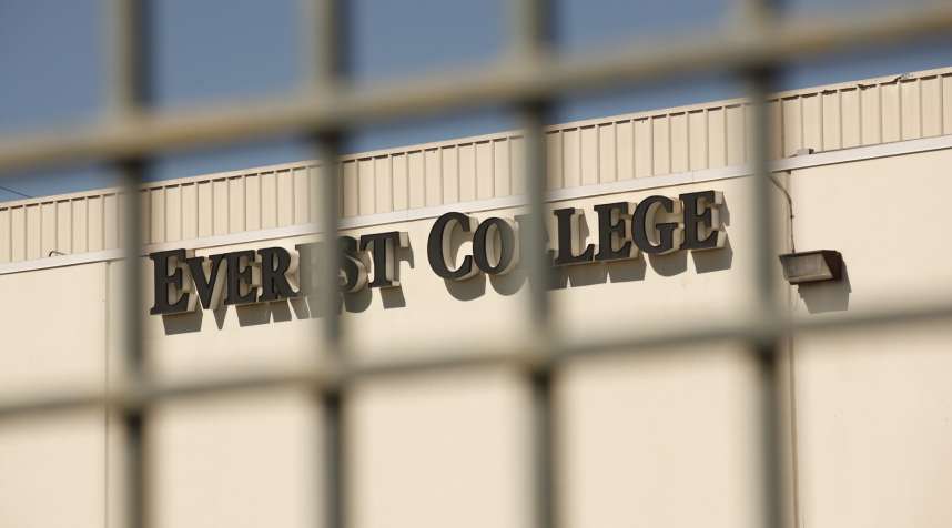 ALHAMBRA, CA - APRIL 27:  Everest College is seen through the outer gates on April 27, 2015 in Alhambra, California. Corinthian Colleges Inc., a Santa Ana company that was once one of the nation's largest for-profit college chains, announced that it would be shutting down its remaining two dozen schools effective - a move that leaves 16,000 students scrambling for alternatives. (Photo by Al Seib / Los Angeles Times via Getty Images)