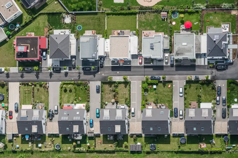 Aerial view of housing development