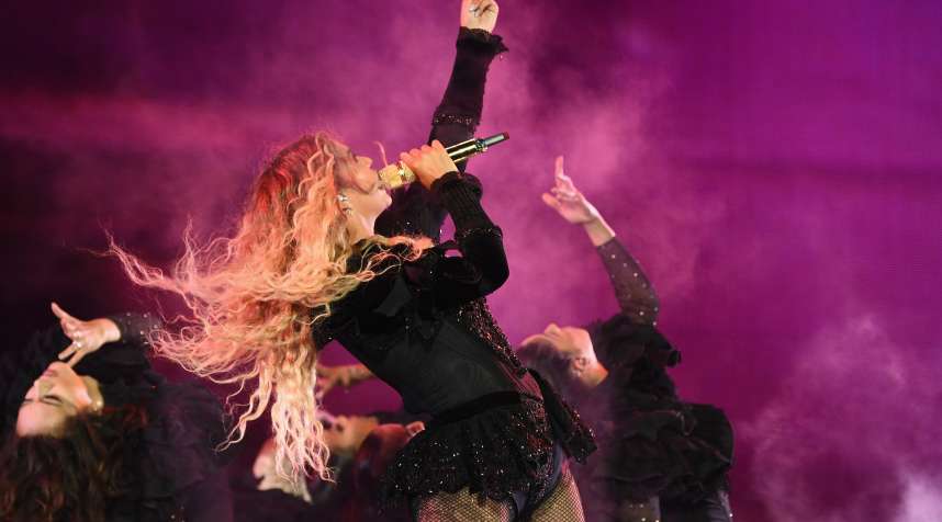 Entertainer Beyonce on stage during  The Formation World Tour  at Soldier Field on May 27, 2016 in Chicago, Illinois.