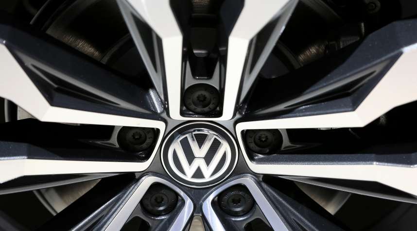 The wheel hub of a Volkswagen Tiguan R line automobile sits on display at the Volkswagen AG (VW) annual general meeting (AGM) in Hannover, Germany, on June 22, 2016.