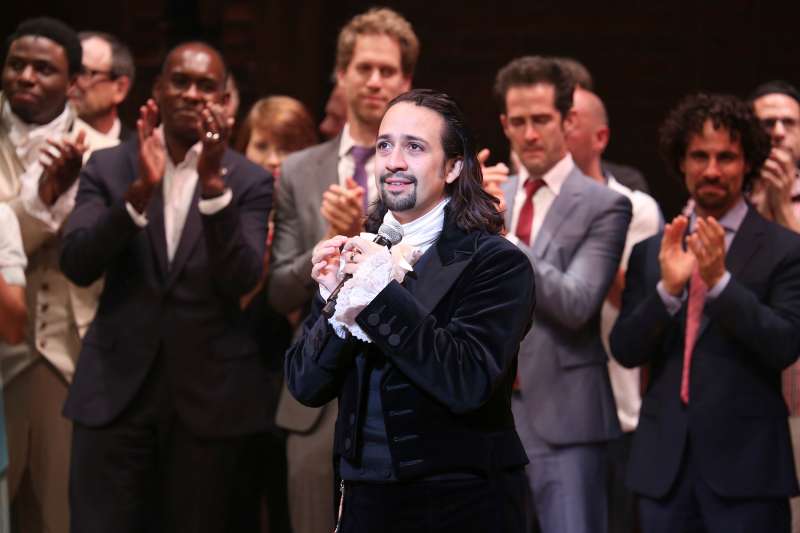 Lin-Manuel Miranda and creative team during the Broadway opening night performance of 'Hamilton' at the Richard Rodgers Theatre on August 6, 2015 in New York City.