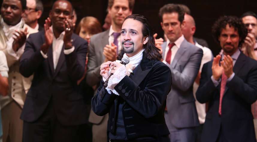 Lin-Manuel Miranda and creative team during the Broadway opening night performance of  Hamilton  in August 2015.