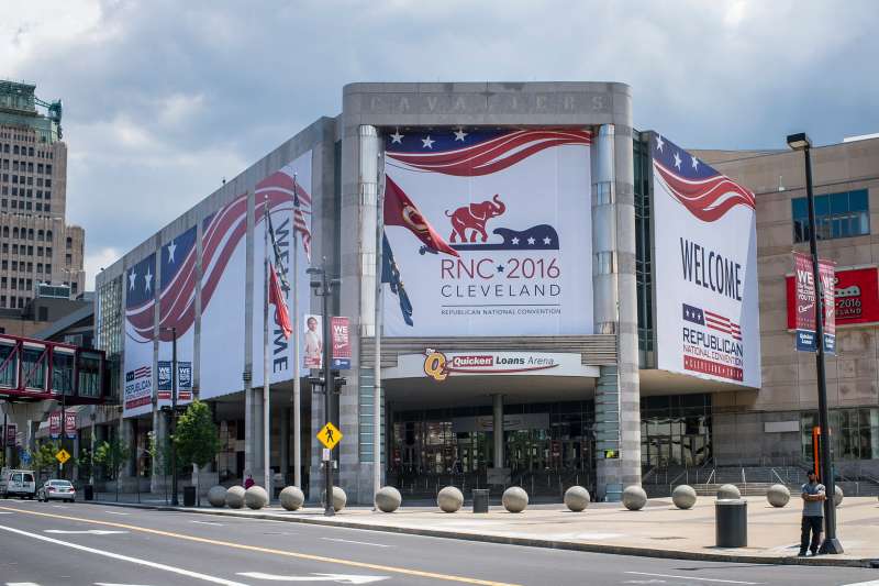 Quicken Loans Arena is decorated to welcome the Republican National Convention on July 11, 2016 in Cleveland, Ohio. The convention will be held at the arena July 18-21, 2016.