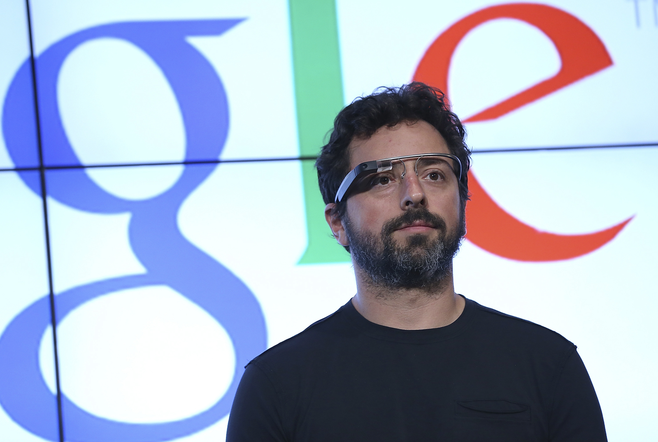 Google co-founder Sergey Brin looks on during a news conference at Google headquarters on September 25, 2012 in Mountain View, California.