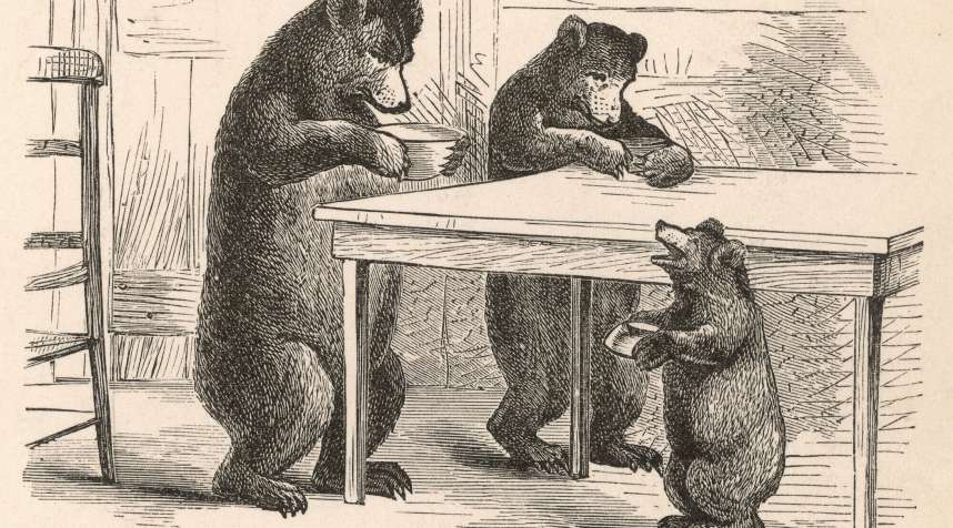 The three bears from Goldilocks, after she looked for the porridge that was just right.