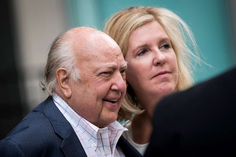 Fox News chairman Roger Ailes walks with his wife Elizabeth Tilson as they leave the News Corp building, July 19, 2016 in New York City. As of late Tuesday afternoon, Ailes and 21st Century Fox are reportedly in discussions concerning his departure from his position as chairman of Fox News.