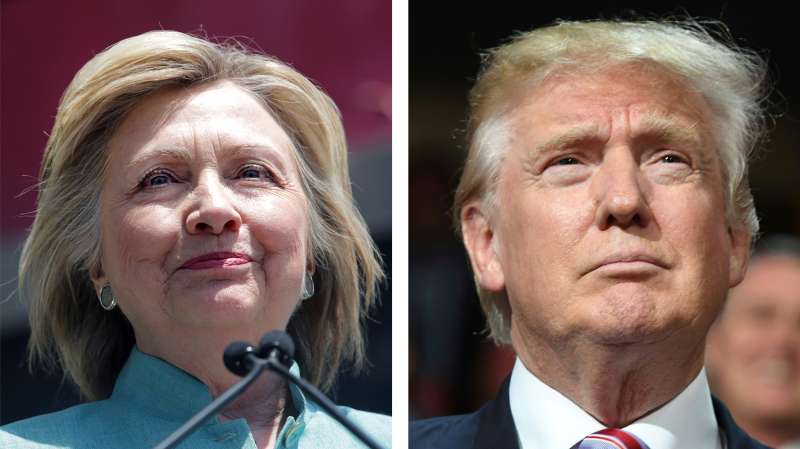 (left) Democratic Presidential candidate Hillary Clinton; (right) Republican Presidential candidate Donald Trump