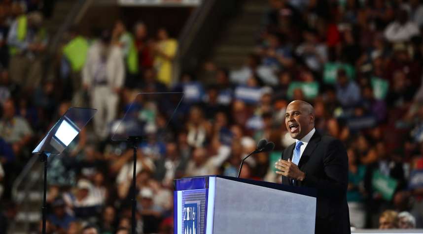 Senator Cory Booker, a Democrat from New Jersey, speaks during the Democratic National Convention (DNC) in Philadelphia, Pennsylvania, on  July 25, 2016.