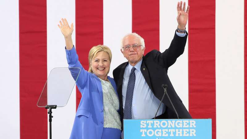 Sen. Bernie Sanders (I-VT), endorses former Secretary of State Hillary Clinton for President of the United States at a campaign rally at Portsmouth High School on July 12, 2016 in Portsmouth, New Hampshire.