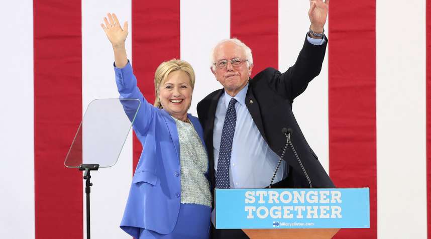 Bernie Sanders endorsing Hillary Clinton on July 12.