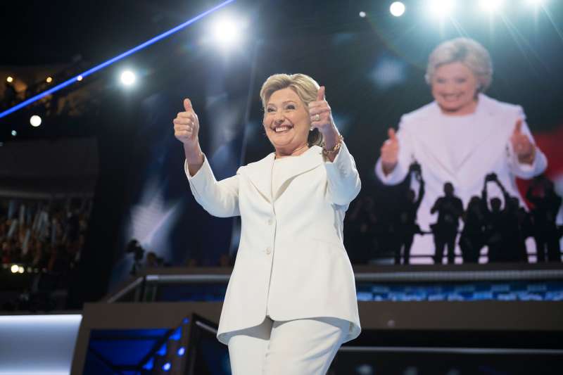 Democratic Presidential nominee Hillary Clinton arrives to address the crowd on the stage of the Wells Fargo Center in Philadelphia, Pa., on the final night of the Democratic National Convention, July 28, 2016.