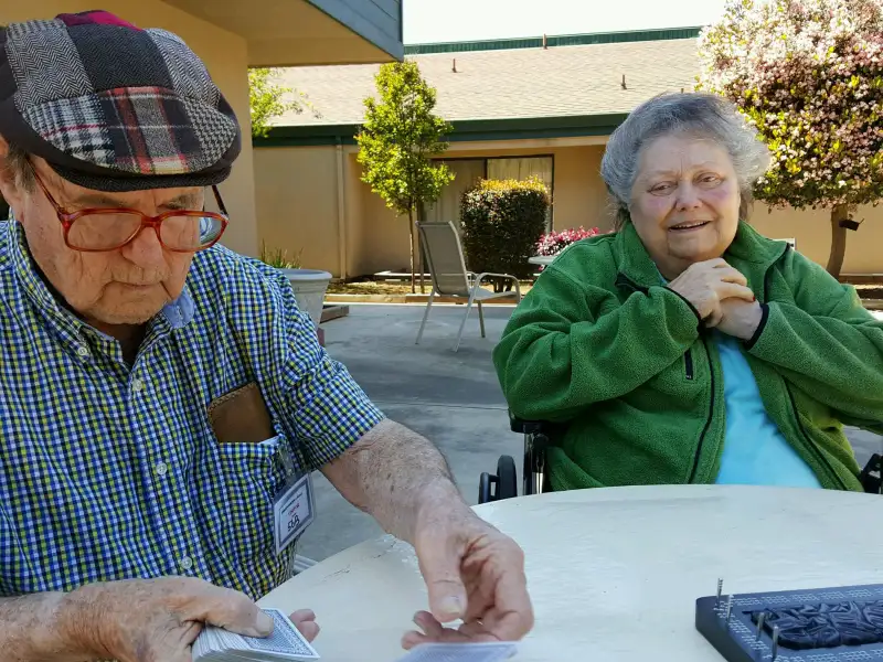 Mel Nickerson visits his wife, Donna, at the Turlock Rehabilitation and Nursing Center. Mel Nickerson moved his wife, who has Alzheimer’s disease, to the facility after he realized he could no longer care for her safely at home. Photo courtesy of the Nickerson family.