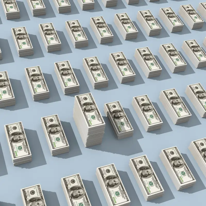 Stacks of 100 dollar bills