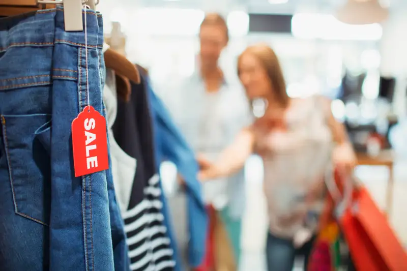 Close up of sale tag in clothing store
