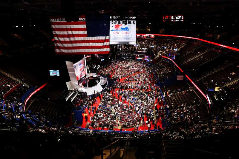 Delegates crowd the convention floor on the first day of the Republican National Convention on July 18, 2016 at the Quicken Loans Arena in Cleveland, Ohio.