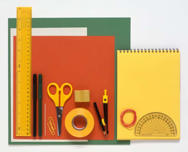 A selection of school stationery, close-up