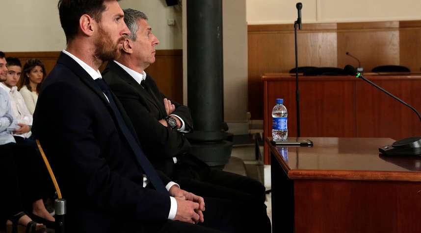 Lionel Messi of FC Barcelona and his father Jorge Horacio Messi seen inside the court during the third day of the trial on June 2, 2016 in Barcelona, Spain. Lionel Messi and his father Jorge Messi, who manages his financial affairs, are accused of defrauding the Spanish Tax Agency of 4.1 million Euros ($4.6 million, £3.2 million) by using companies based in tax havens such as Belize and Uruguay to conceal earnings from image rights during years 2007 to 2009.
