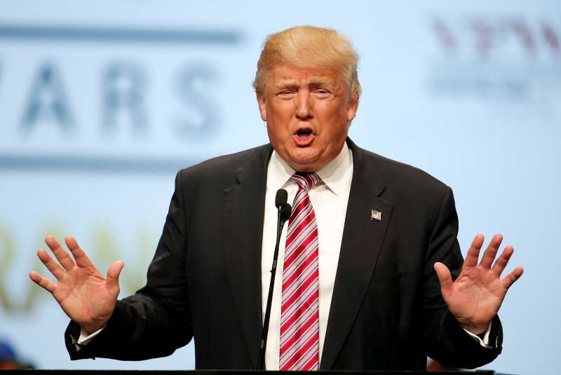 U.S. Republican presidential nominee Donald Trump speaks at the Veterans of Foreign Wars Convention in Charlotte, North Carolina, July 26, 2016.