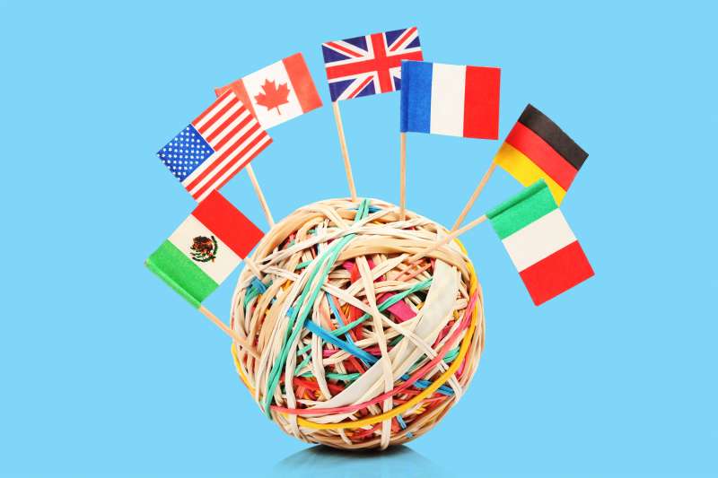 rubber band ball with flags
