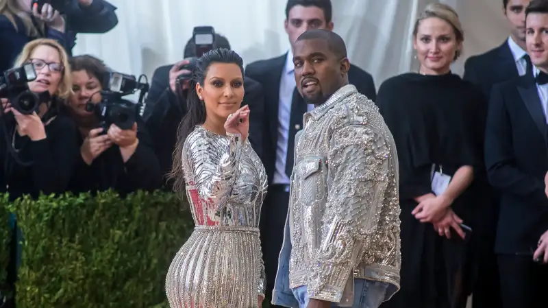 Kim Kardashian (L) and Kanye West attend the Manus x Machina: Fashion In An Age Of Technology Costume Institute Gala at Metropolitan Museum of Art on May 2, 2016 in New York City.
