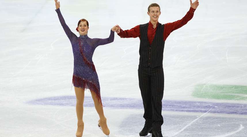 Emily Samuelson and Evan Bates compete at the Vancouver 2010 Winter Olympics.