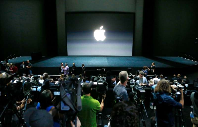 Media set up before an Apple media event in San Francisco, California, September 9, 2015.