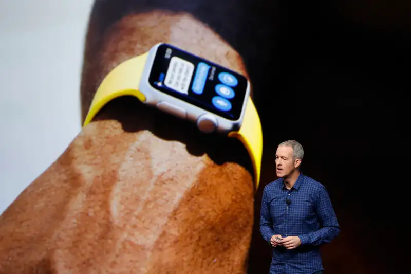 Apple COO Jeff Williams announces Apple Watch Series 2 during a launch event on September 7, 2016 in San Francisco, California. Apple Inc. is expected to unveil latest iterations of its smart phone, forecasted to be the iPhone 7. The tech giant is also rumored to be planning to announce an update to its Apple Watch wearable device.