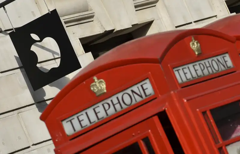 A sign is seen outside the Apple Store in Covent Garden in London, April 10, 2015.