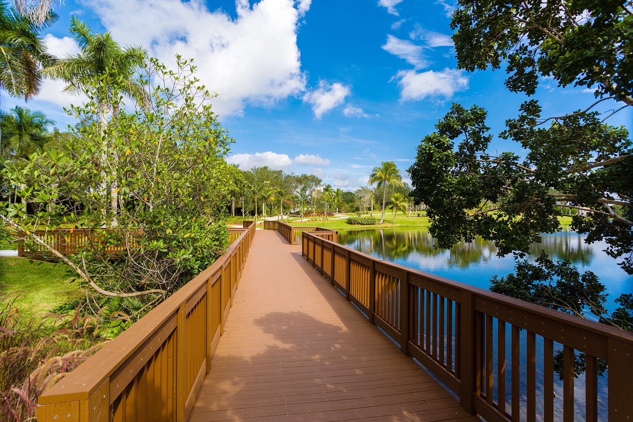 Weston, Florida. Sitting between the Atlantic Ocean to the east and the Everglades to the west, Weston has no shortage of green space, including a dozen sports fields, nearly 50 miles of lined bike lanes, and the 100-acre Weston Regional Park.