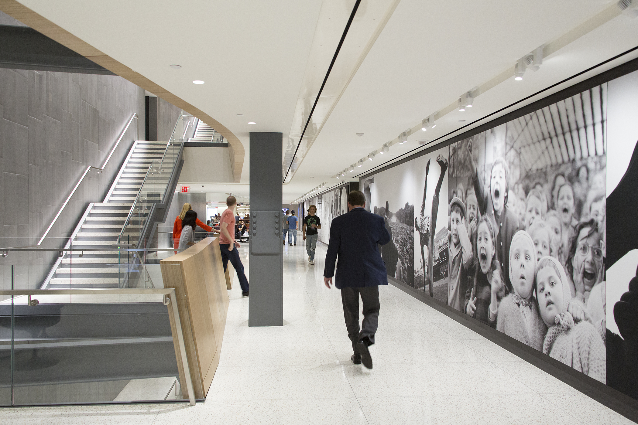 The stunning design of Time Inc.'s offices at 225 Liberty Street won CoreNet NYC's 2016 Project of the Year Award and feature a selection of mural-sized photographs from the Time-Life Picture Collection on the walls of each floor.