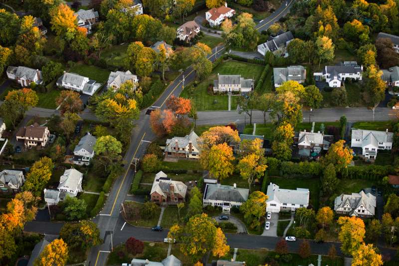 aerial view of NY suburb