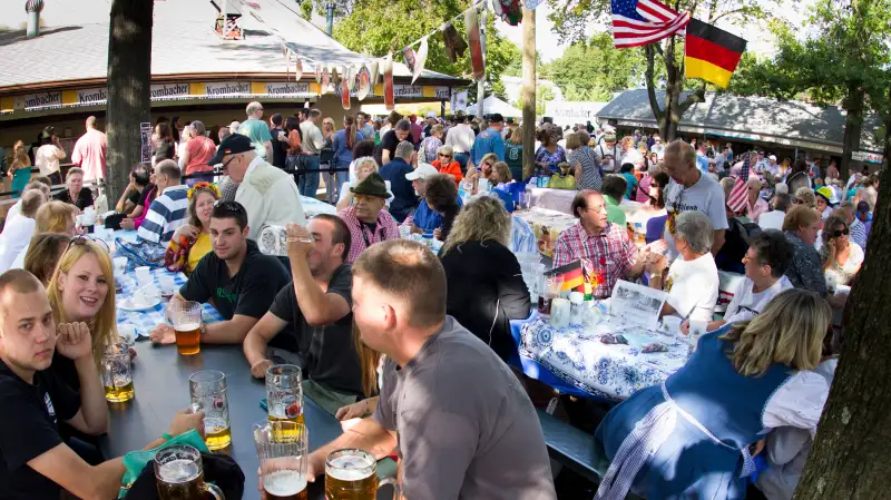 People enjoying the Oompahfest at Plattduetsche Park Restaurant in Franklin Square, NY, September 16, 2012. The annual Oompahfest celebrates German-American Day in historic beer garden.