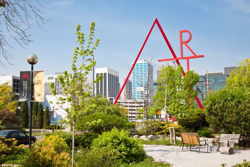 ART sculpture by Doris Shlayn on the Columbus College of Art and Design n Columbus, Ohio.