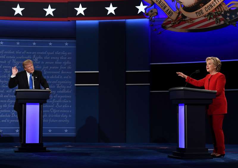 Donald Trump and Hillary Clinton mix it up over the economy and other subjects during the first presidential debate.