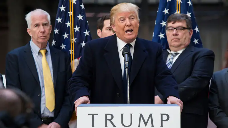 Republican presidential candidate Donald Trump speaks at a news conference at the construction site for the Trump International Hotel, at the Old Post Office Pavilion in downtown Washington, D.C., Monday, March 21, 2016.