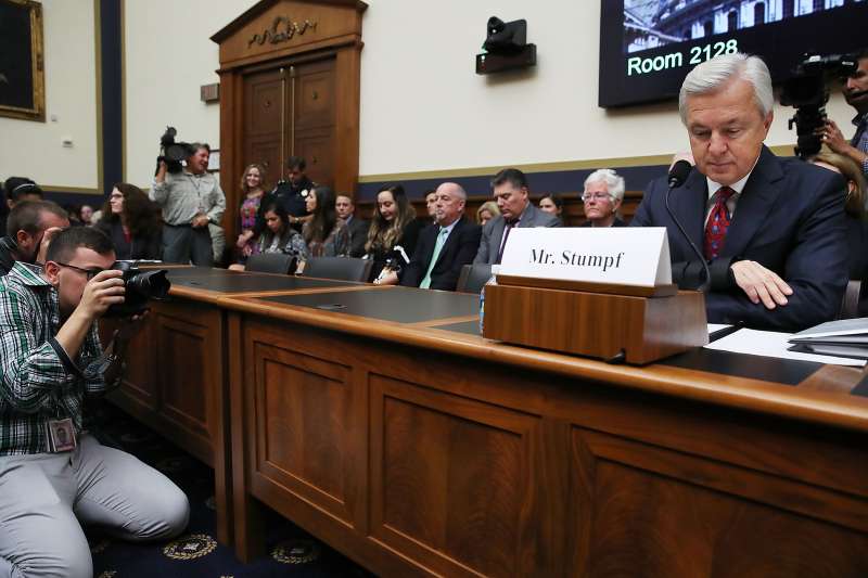 WASHINGTON, DC - SEPTEMBER 29:  John Stumpf, Chairman and CEO of the Wells Fargo &amp; Company, testifies before the House Financial Services Committee September 29, 2016 in Washington, DC. The committee heard testimony on the topic of 'An Examination of Wells Fargo's Unauthorized Accounts and the Regulatory Response.'  (Photo by Mark Wilson/Getty Images)