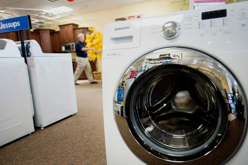 Samsung Electronics Co. washing machine is displayed for sale