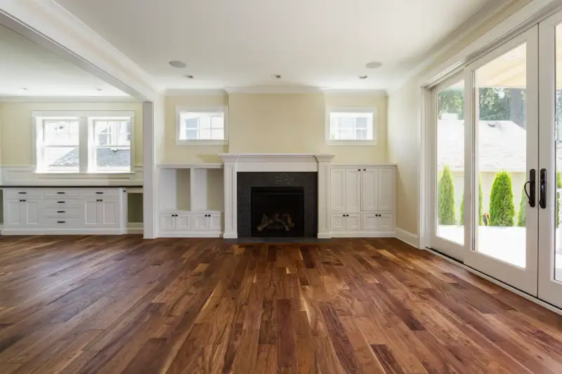 Fireplace and built-in shelves in living room