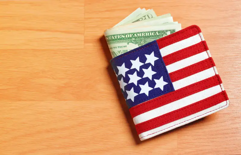 Wallet with US dollars and copy space
