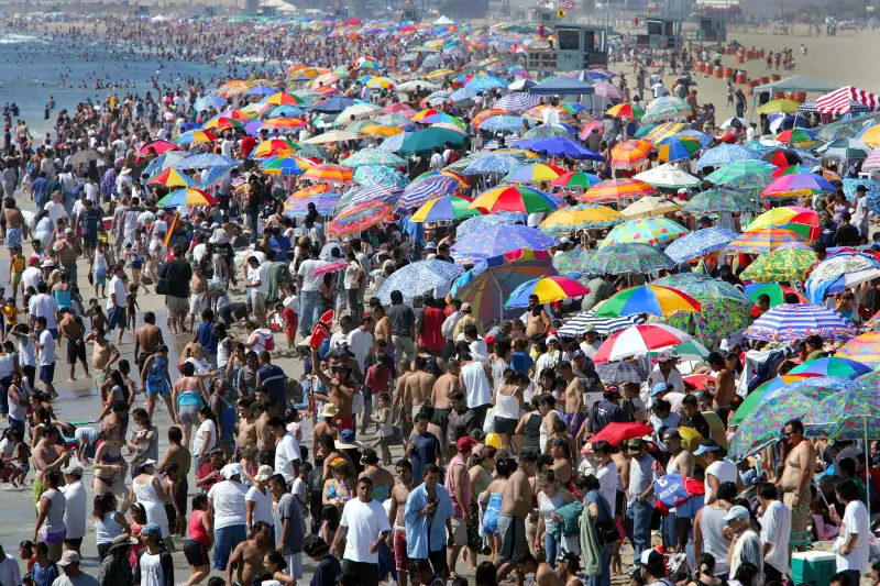 Sand space was at a premium as crowds flocked to Santa Monica beach on Labor Day.