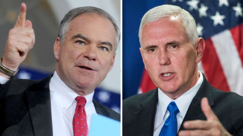 (left to right) Democratic vice presidential nominee Tim Kaine; Republican vice presidential nominee Mike Pence