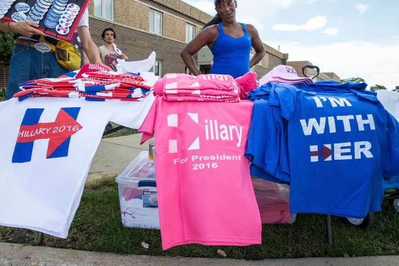 Hillary Clinton's memorabilia in Warren, MI, Aug. 11, 2016.
