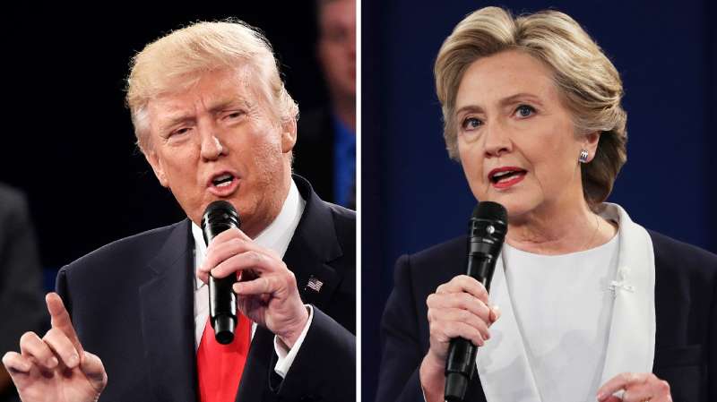 Republican nominee Donald Trump (L) faces off against Democratic nominee Hillary Clinton
