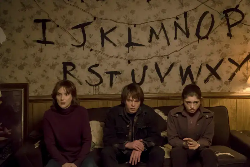 Stranger Things (Netflix) Season 1, 2016, featuring: Winona Ryder, Charlie Heaton, Natalia Dyer, August 3, 2016.