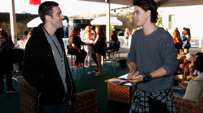 Co-founder of Vine Rus Yusupov (L) speaks to internet personality Nash Grier during DigiFest NYC 2015.